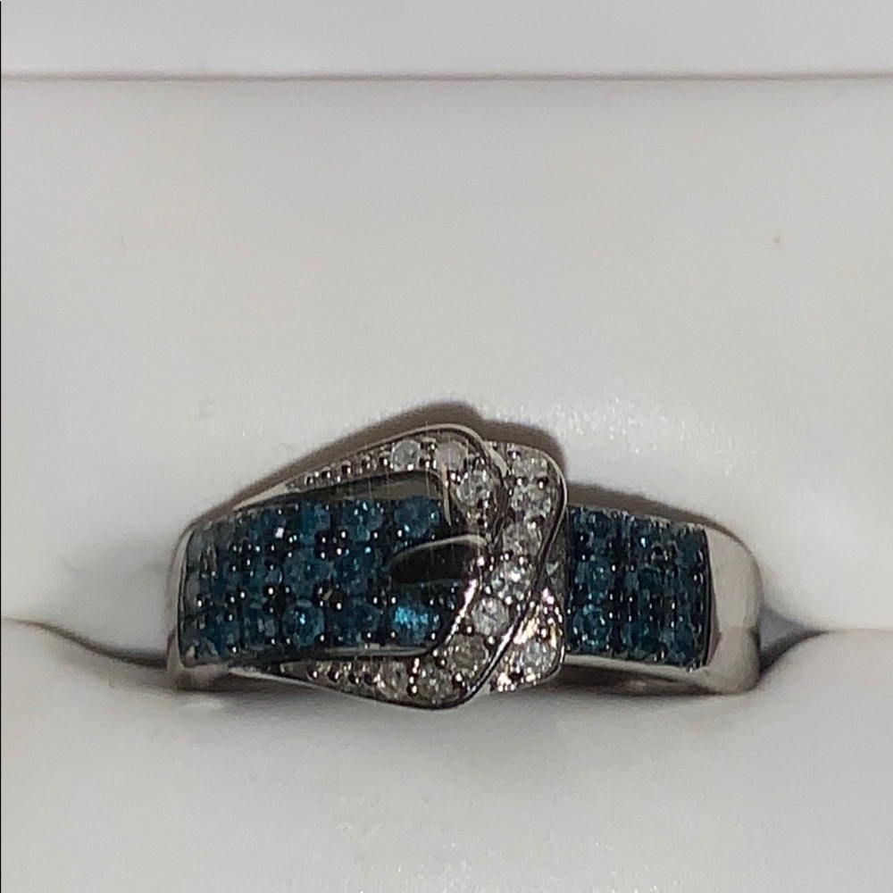1/2 CTTW sterling blue and white Buckle ring